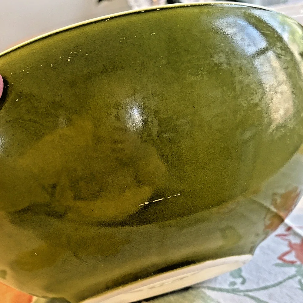 Vintage Pyrex Verde Olive Green #444 Mixing Bowl 4 Quart Cinderella Handles